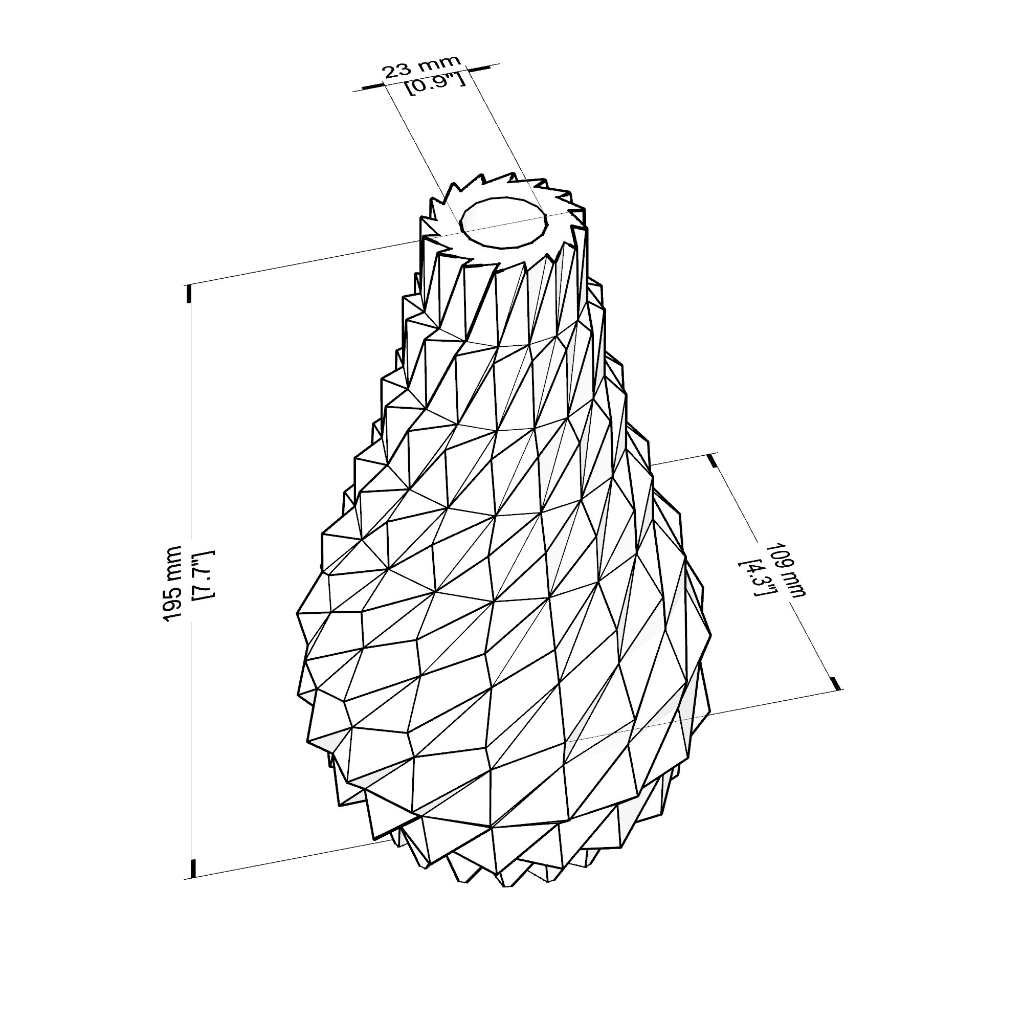 Technical drawing of a geometrically shaped object with dimensions