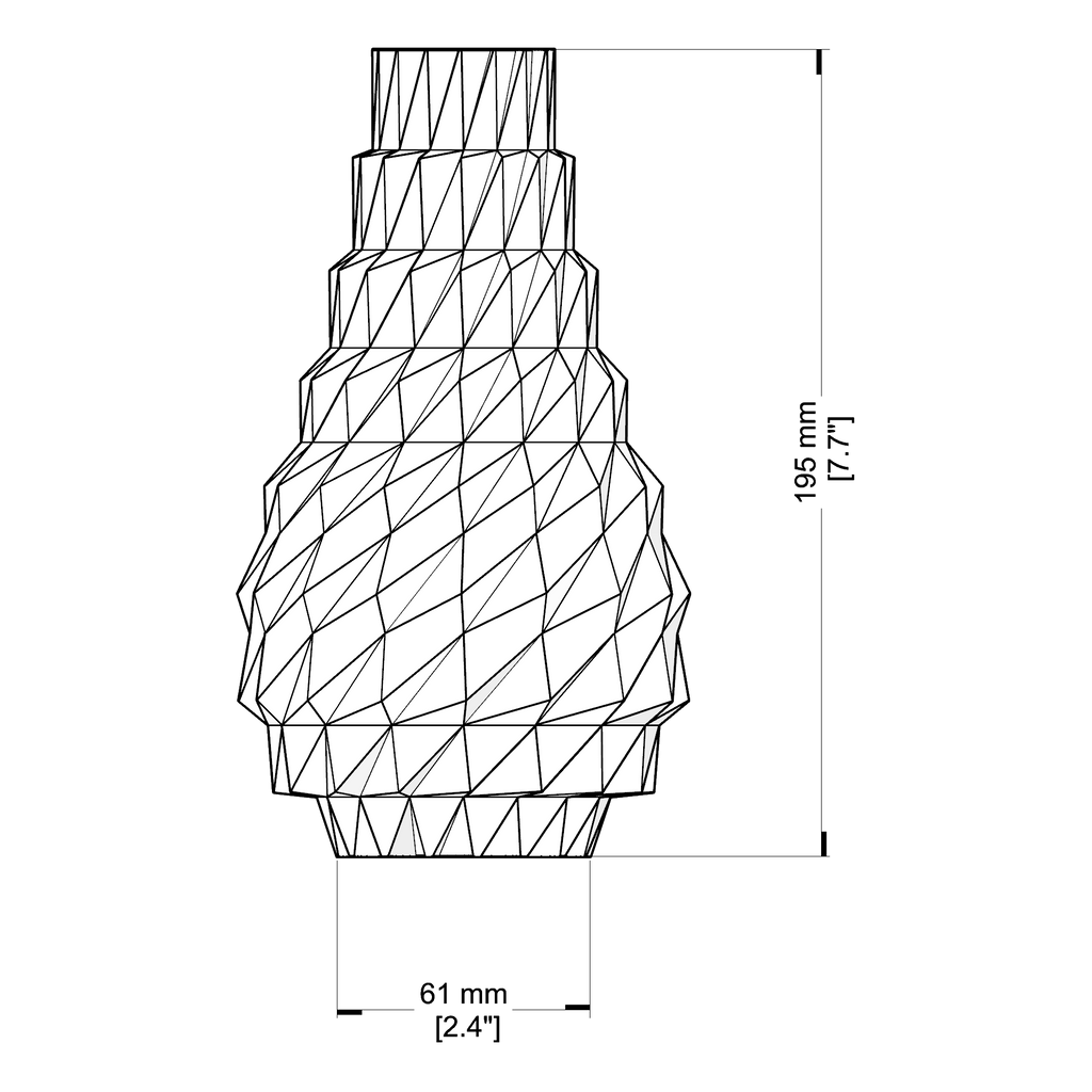 Technical drawing of a geometrically patterned object with dimensions