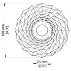 Geometric design with measurements on a white background
