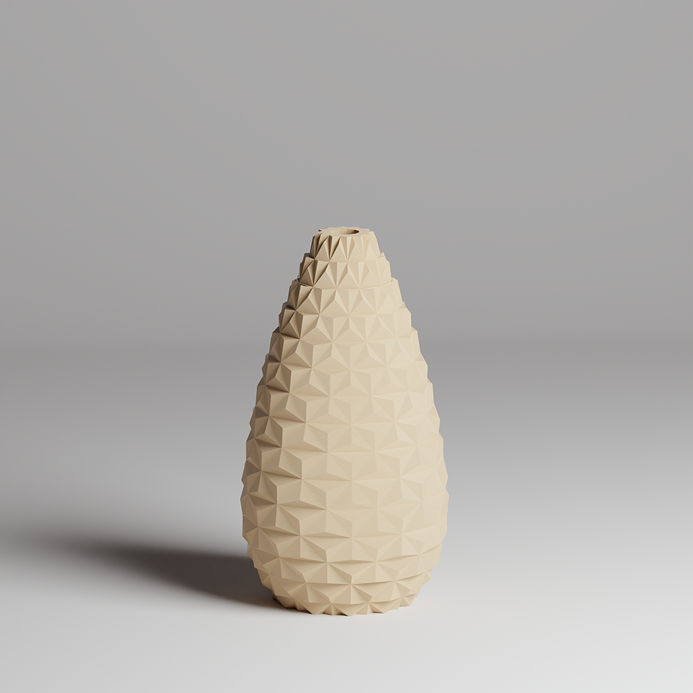 Beige textured vase on a gray background