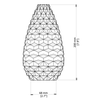 Geometrically patterned vase with dimensions on a white background