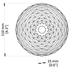 Geometric design with measurements on a white background