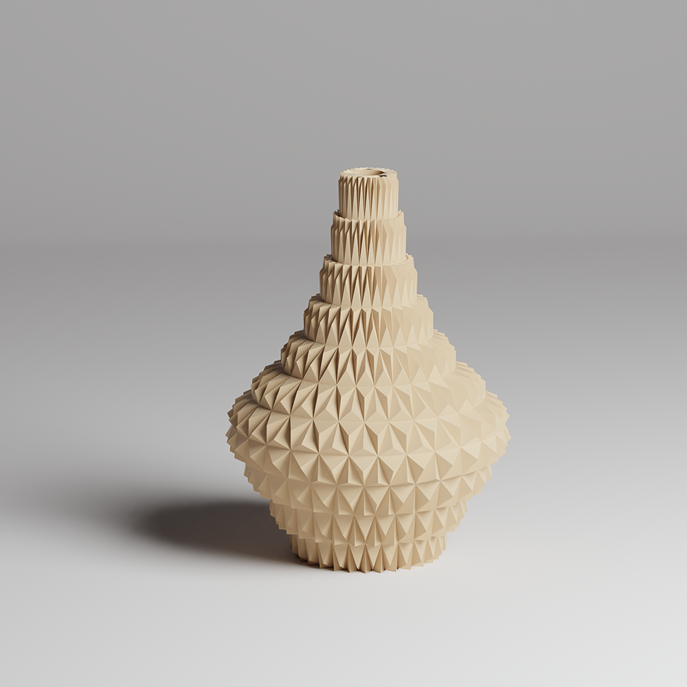 Beige textured vase on a gray background