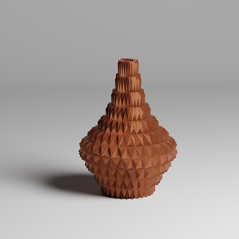Brown geometric vase on a gray background