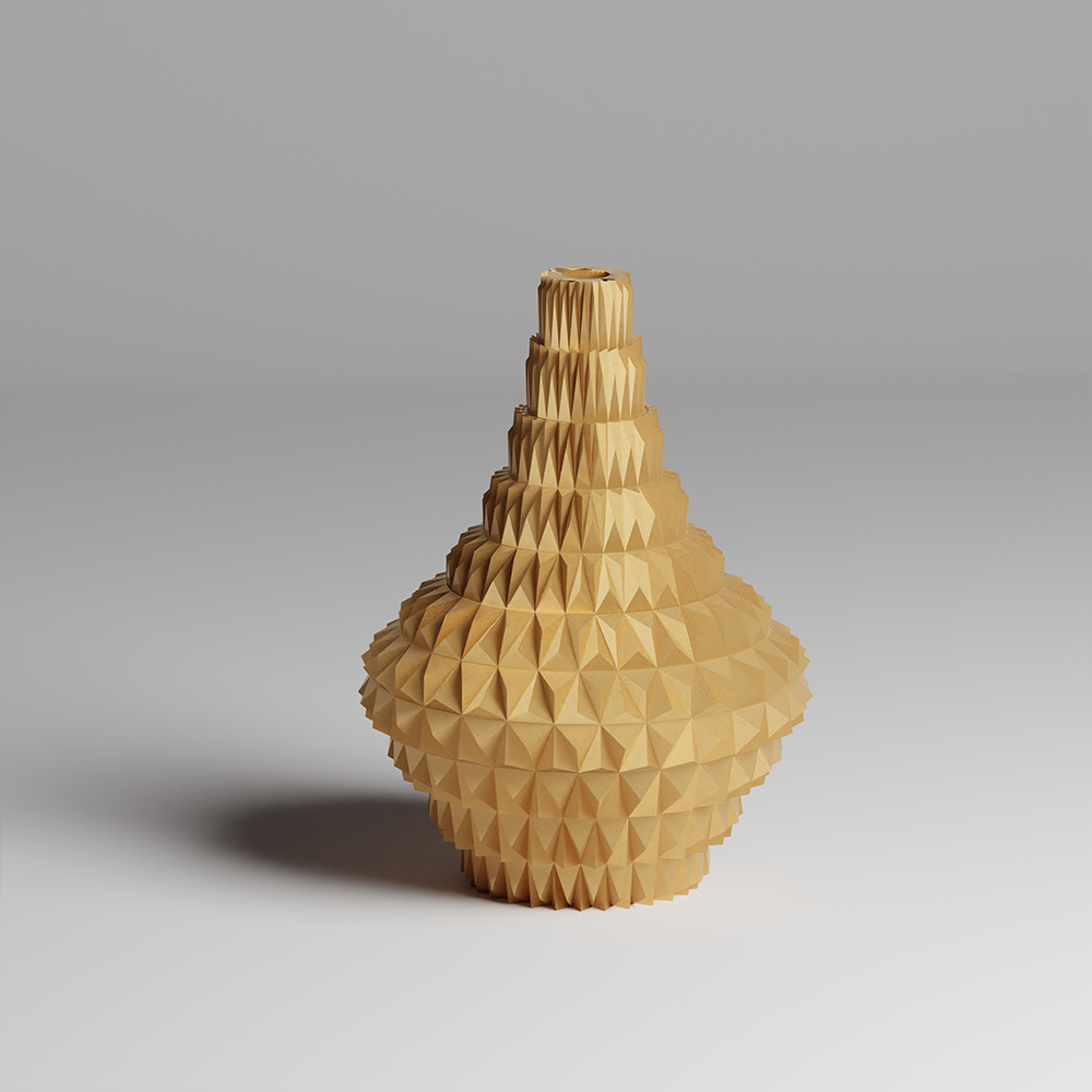 Geometric gold vase on a gray background