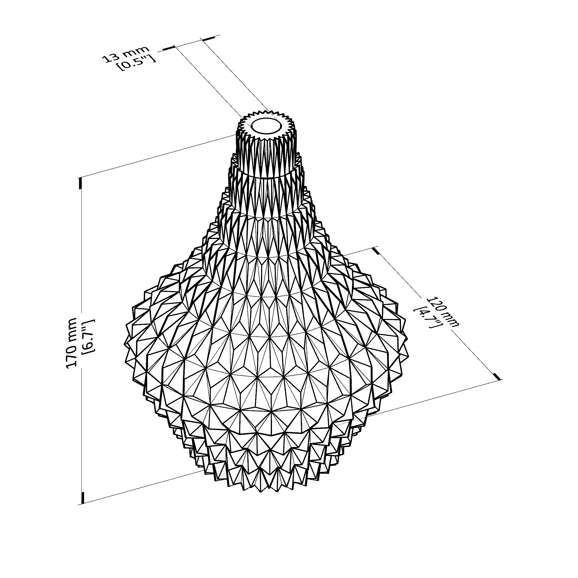 Technical drawing of a geometrically shaped object with dimensions