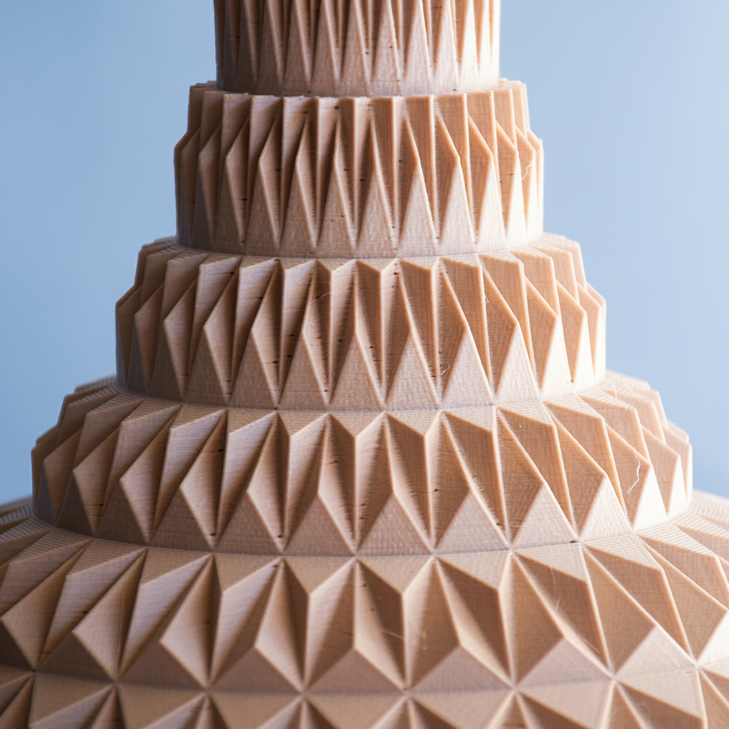 Multilevel design vase with geometric pattern on a light blue background