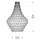 Technical drawing of a geometric pendant light with dimensions