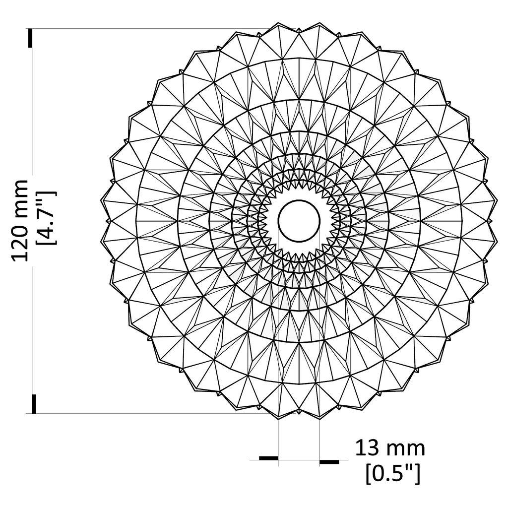 Geometric circular design with measurements on a white background