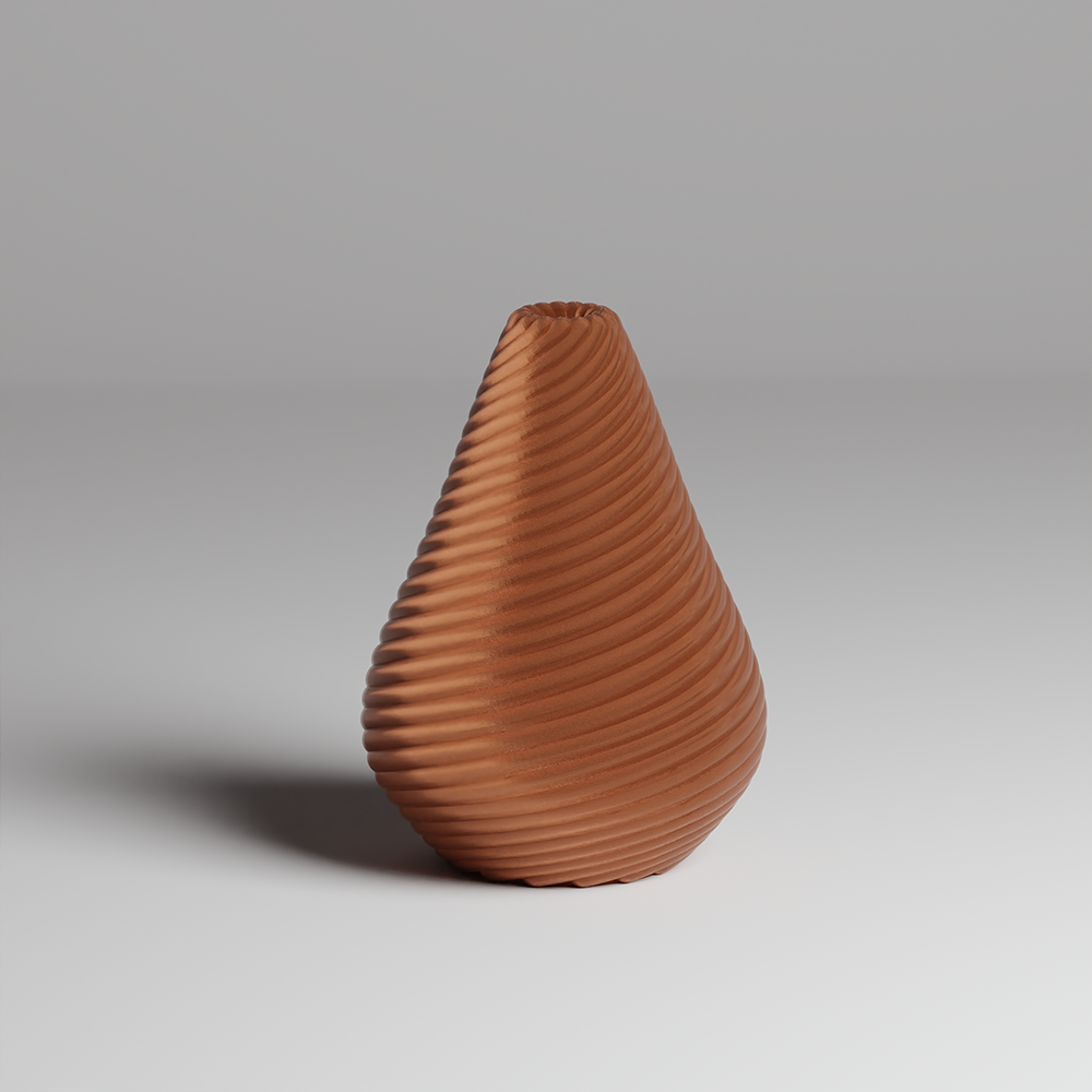 Rose gold textured vase on a gray background