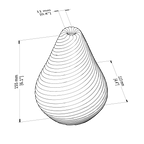 Technical drawing of a pear-shaped object with dimensions
