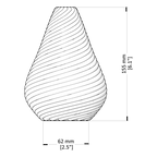 Technical drawing of a teardrop-shaped object with dimensions