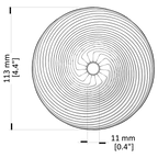 Technical drawing of a circular component with dimensions labeled