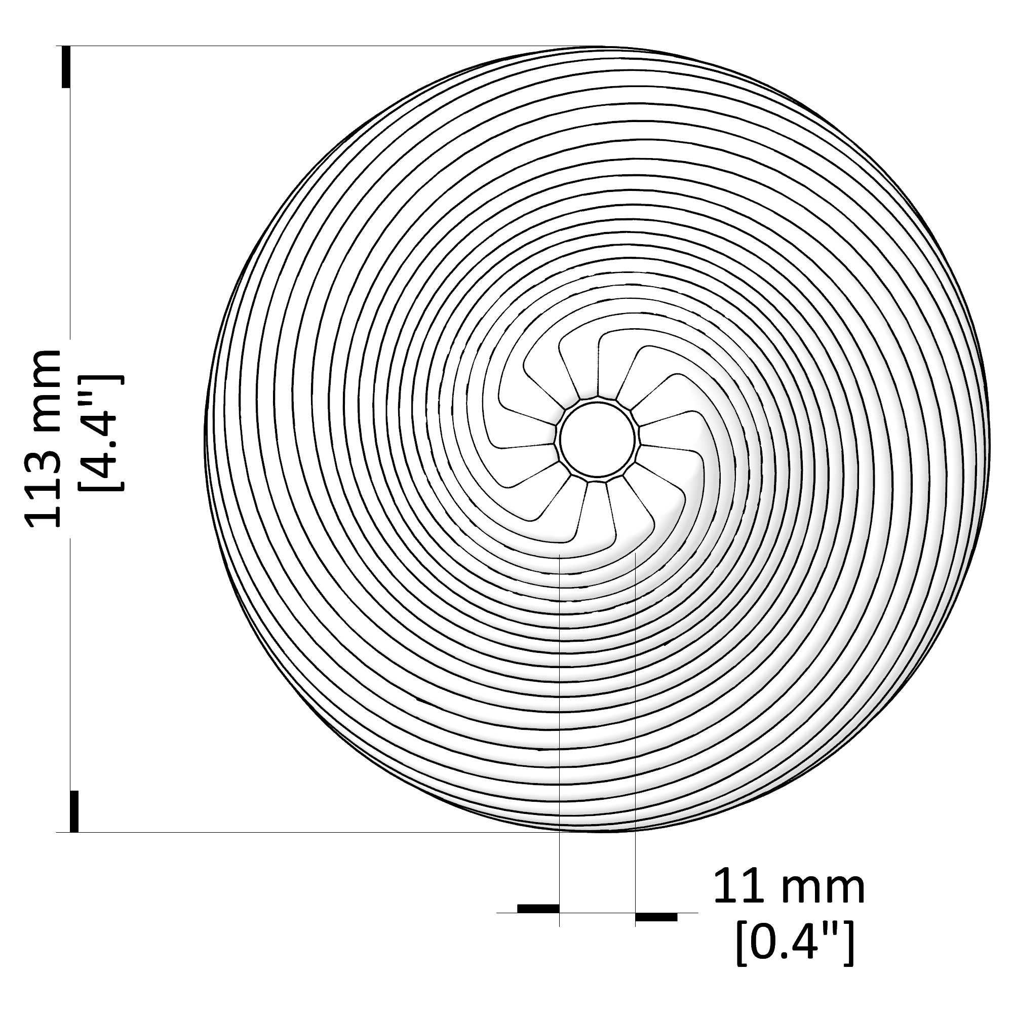 Technical drawing of a circular component with dimensions labeled