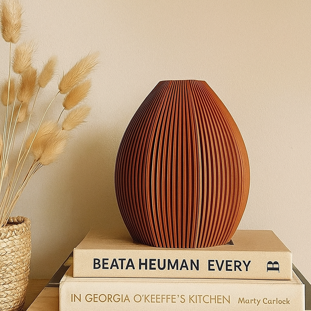 Wooden vase on a stack of books with decorative elements